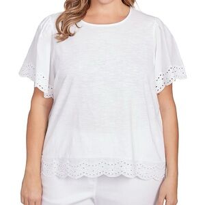 NWT Ruby Rd Plus Size Embroidered Jersey Knit Scoop Neck Short Sleeve Top